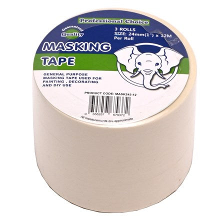 Professional Choice Masking tape 3 Rolls 24mm x 12M Professional Choice Masking tape 3 Rolls 24mm x 12M
